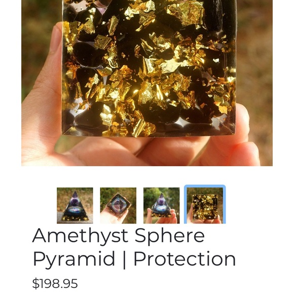 New Orgonite Resin Encased Amethyst Sphere TreeofLife Gold Leaf Crystal Pyramid - Picture 4 of 16